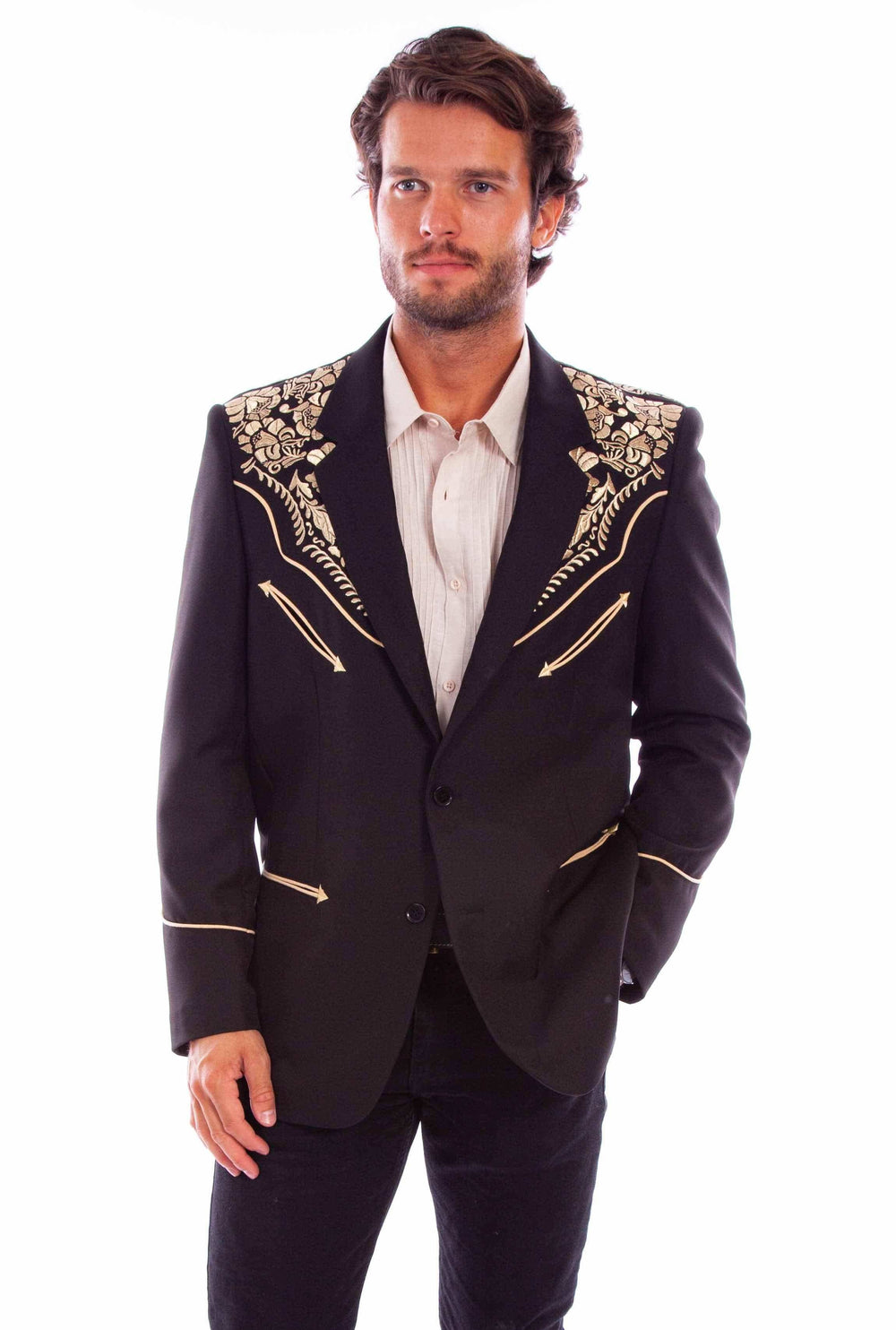 Scully Leather Western Scully Floral Embroidered Blazer Gold & Black - Scully Leather - Flyclothing LLC