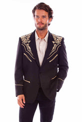 Scully Leather Western Scully Floral Embroidered Blazer Gold & Black - Scully Leather - Flyclothing LLC