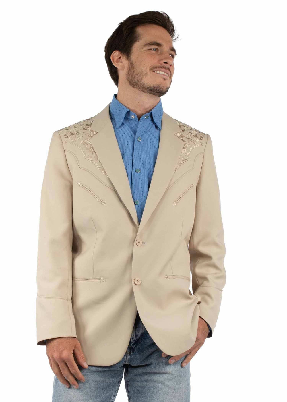 Western Scully 100% polyester Sand Floral emb. Blazer - Scully Leather - Flyclothing LLC