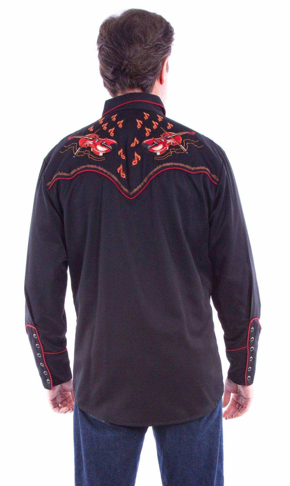 Scully Leather Black Embroidered Fiddles Western Shirt - Scully Leather - Flyclothing LLC