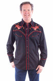 Scully Leather Black Embroidered Fiddles Western Shirt - Scully Leather - Flyclothing LLC
