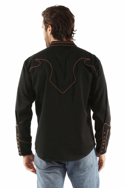 western scully black 65% polyester 35% rayon solid shirt with piping & arrows - Scully Leather - Flyclothing LLC