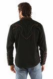 western scully black 65% polyester 35% rayon solid shirt with piping & arrows - Scully Leather - Flyclothing LLC