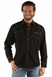 western scully black 65% polyester 35% rayon solid shirt with piping & arrows - Scully Leather - Flyclothing LLC