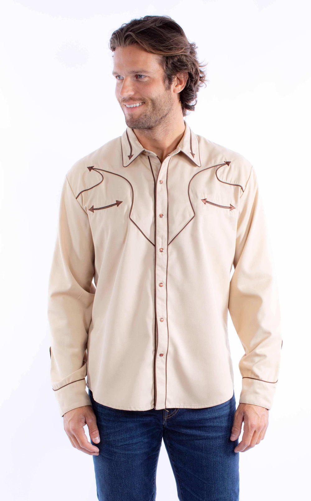 Scully Leather tan solid shirt with piping & arrows - Scully Leather - Flyclothing LLC