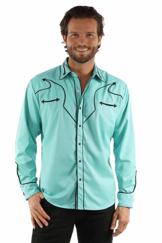 Scully Leather turquoise solid shirt with piping & arrows - Scully Leather - Flyclothing LLC