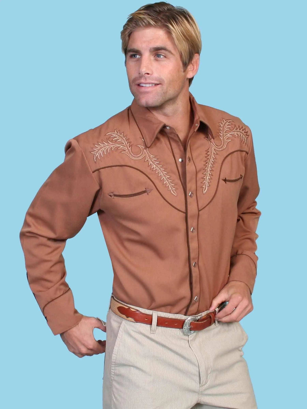Scully Leather Brown Bootstitch Shirt - Scully Leather - Flyclothing LLC