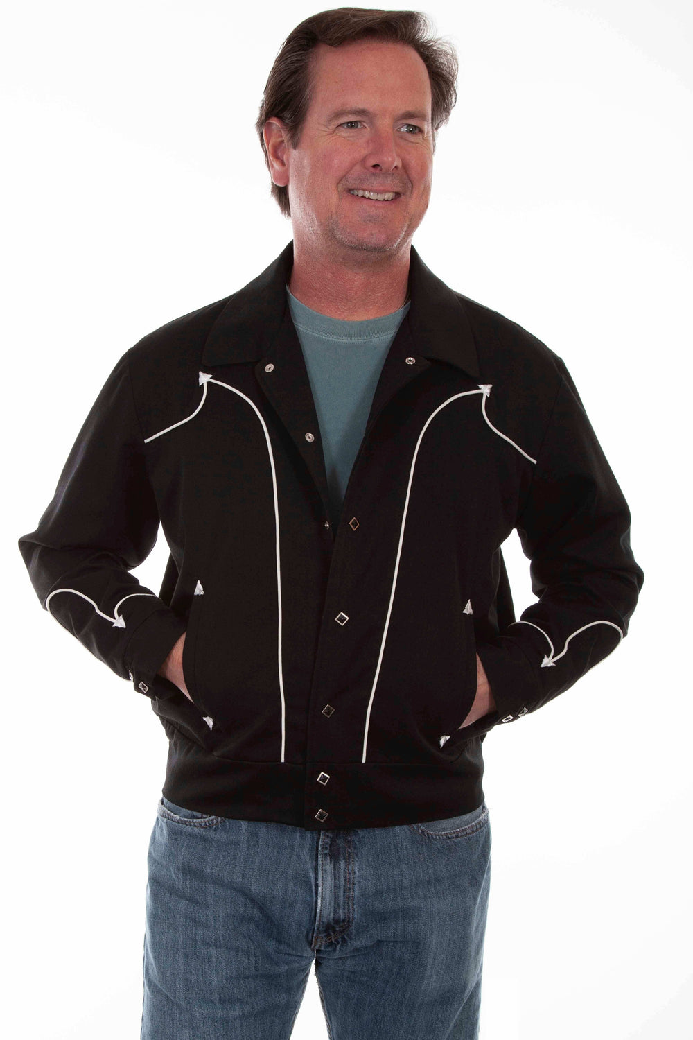 western scully black bolero jacket w/piping - Scully Leather - Flyclothing LLC