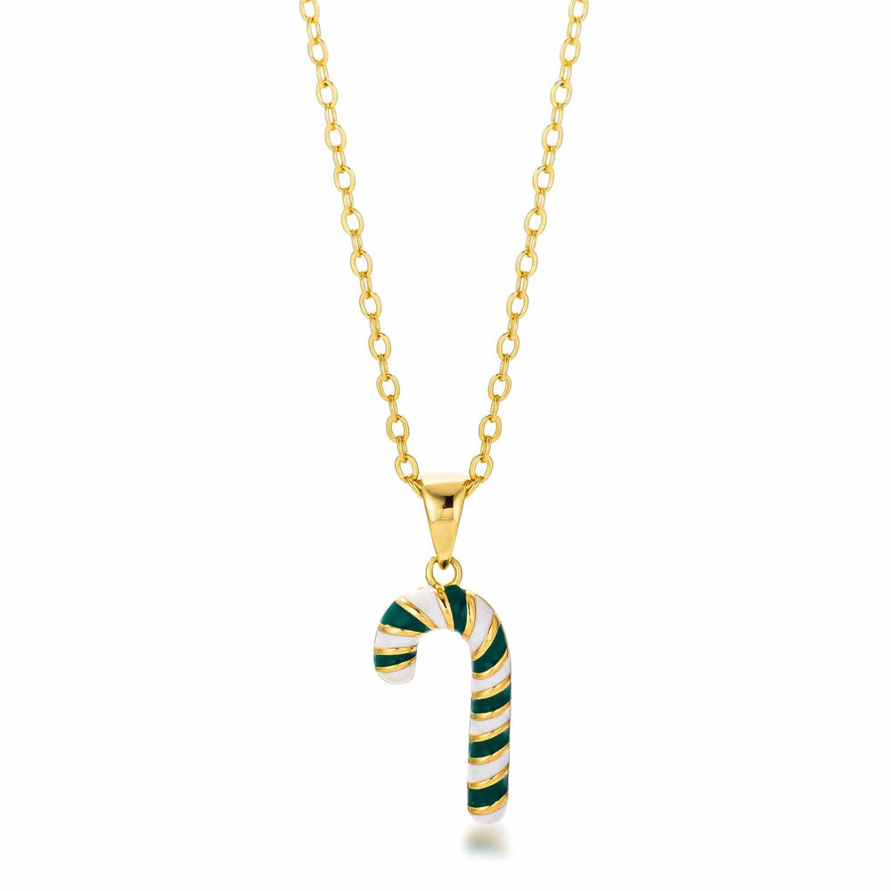 Gold Plated Enamel Candy Cane Necklace - JGI - Flyclothing LLC