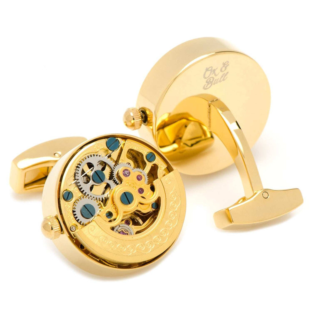 Gold on Gold Kinetic Watch Movement Cufflinks - Cufflinks.com - Flyclothing LLC