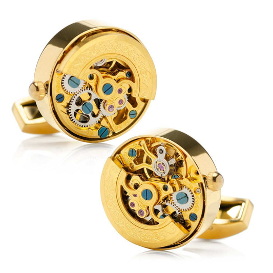 Gold on Gold Kinetic Watch Movement Cufflinks - Cufflinks.com - Flyclothing LLC
