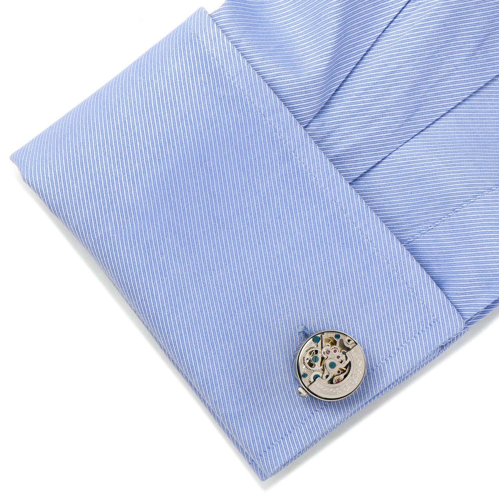 Silver Stainless Steel Kinetic Watch Movement Cufflinks - Cufflinks.com - Flyclothing LLC