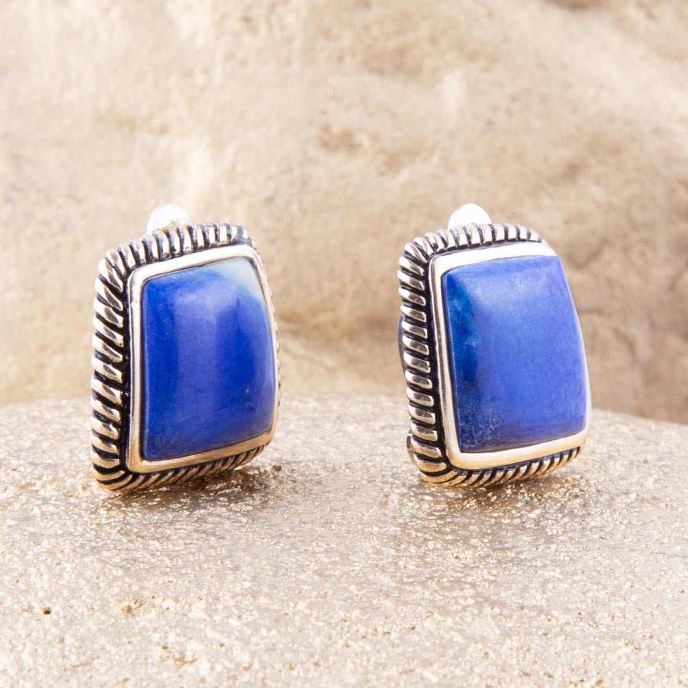 Roped Blue Lapis Golden Clip Earrings - Barse Jewelry - Flyclothing LLC