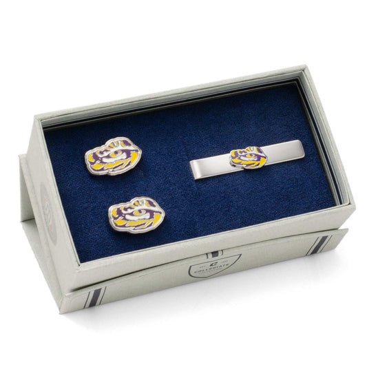 NCAA LSU Tiger's Eye Cufflinks and Tie Bar Gift Set - Cufflinks.com - Flyclothing LLC