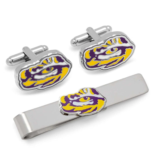 NCAA LSU Tiger's Eye Cufflinks and Tie Bar Gift Set - Cufflinks.com - Flyclothing LLC