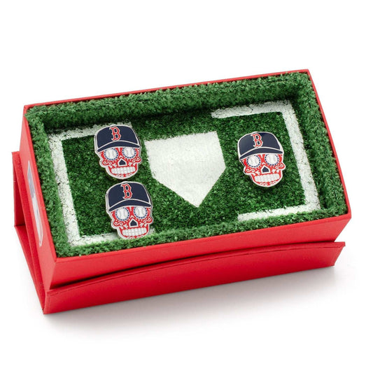 MLB Boston Red Sox Sugar Skull Cufflinks & Lapel Pin Gift Set - Cufflinks.com - Flyclothing LLC