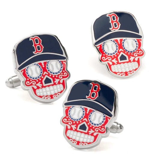 MLB Boston Red Sox Sugar Skull Cufflinks & Lapel Pin Gift Set - Cufflinks.com - Flyclothing LLC