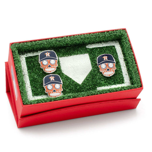Houston Astros Sugar Skull Cufflinks & Lapel Pin Gift Set - Cufflinks.com - Flyclothing LLC