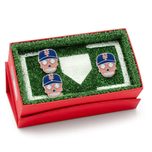 MLB New York Mets Sugar Skull Cufflinks & Lapel Pin Gift Set - Cufflinks.com - Flyclothing LLC