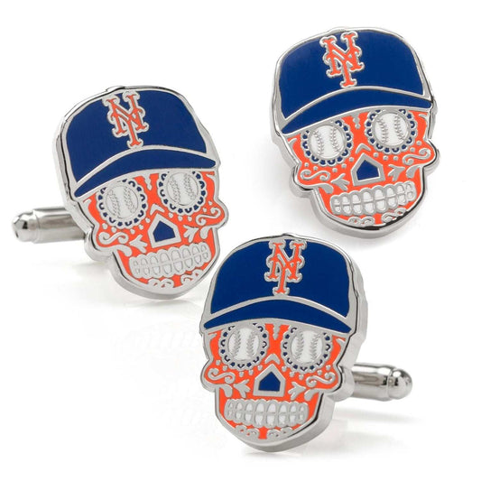 MLB New York Mets Sugar Skull Cufflinks & Lapel Pin Gift Set - Cufflinks.com - Flyclothing LLC