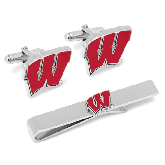 NCAA University of Wisconsin Badgers Cufflinks and Tie Bar Set