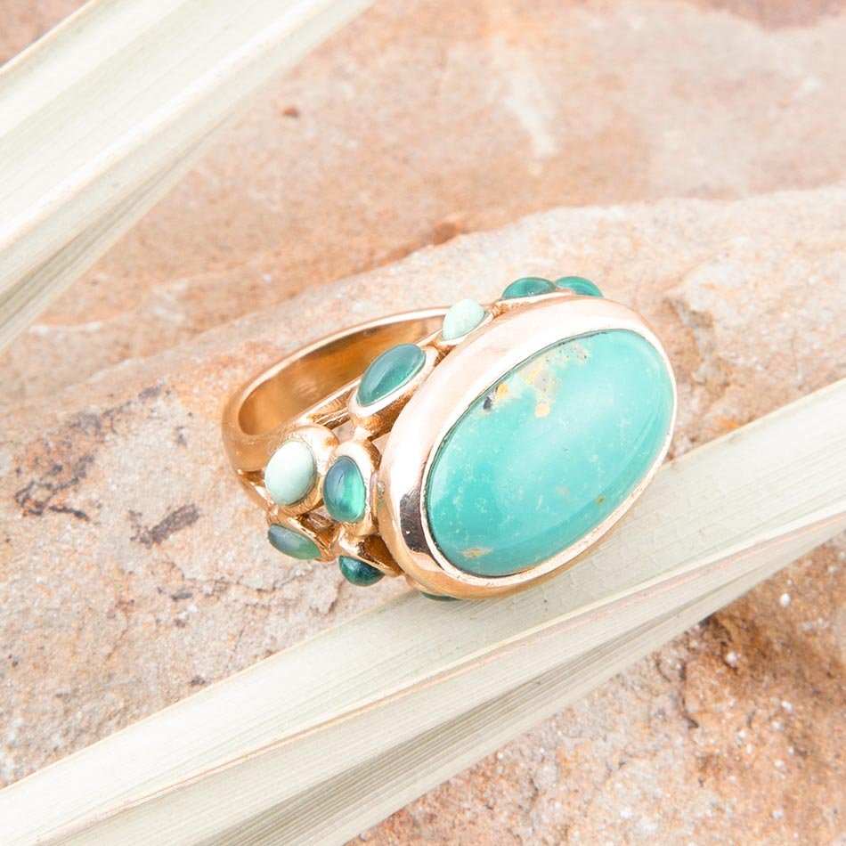 Multi Green Stones Golden Statement Ring - Barse Jewelry - Flyclothing LLC