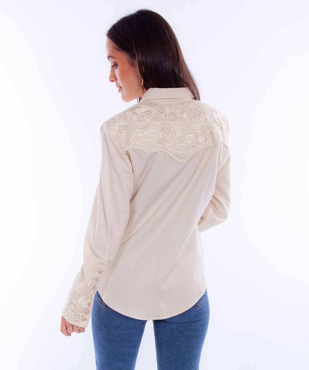Scully Leather Western Ivory Floral Embroidered Shirt - Scully Leather - Flyclothing LLC