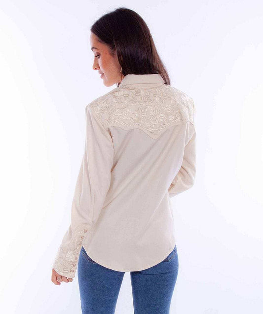 Scully Leather Western Ivory Floral Embroidered Shirt - Scully Leather - Flyclothing LLC