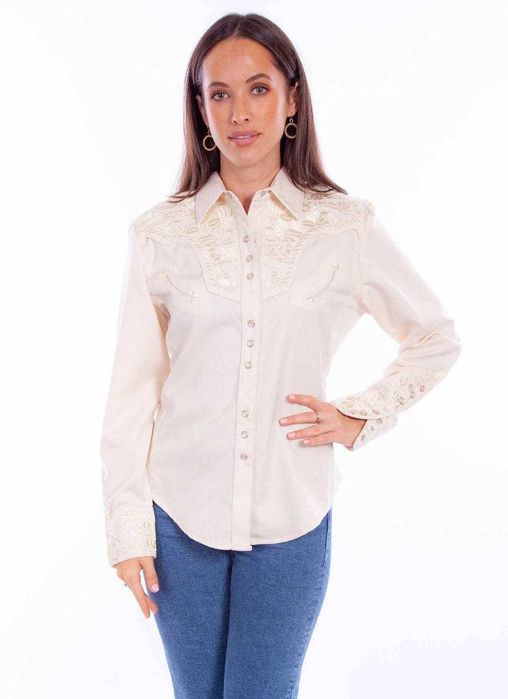 Scully Leather Western Ivory Floral Embroidered Shirt - Scully Leather - Flyclothing LLC