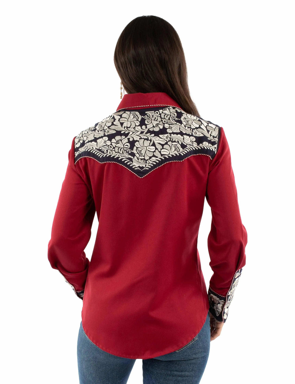 Western Scully Red White & Blue Floral Tooled Embroidered Blouse - Scully Leather - Flyclothing LLC