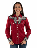 Western Scully Red White & Blue Floral Tooled Embroidered Blouse - Scully Leather - Flyclothing LLC
