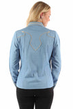 Western Scully 65% polyester 35% rayon Denim Solid blouse w/piping & arrow tips - Scully Leather - Flyclothing LLC