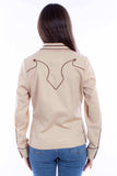Western Scully 65% polyester 35% rayon Tan Solid blouse w/piping & arrow tips - Scully Leather - Flyclothing LLC