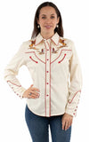 Western Scully 65% polyester 35% rayon Cream Cattle roper emb top - Scully Leather - Flyclothing LLC