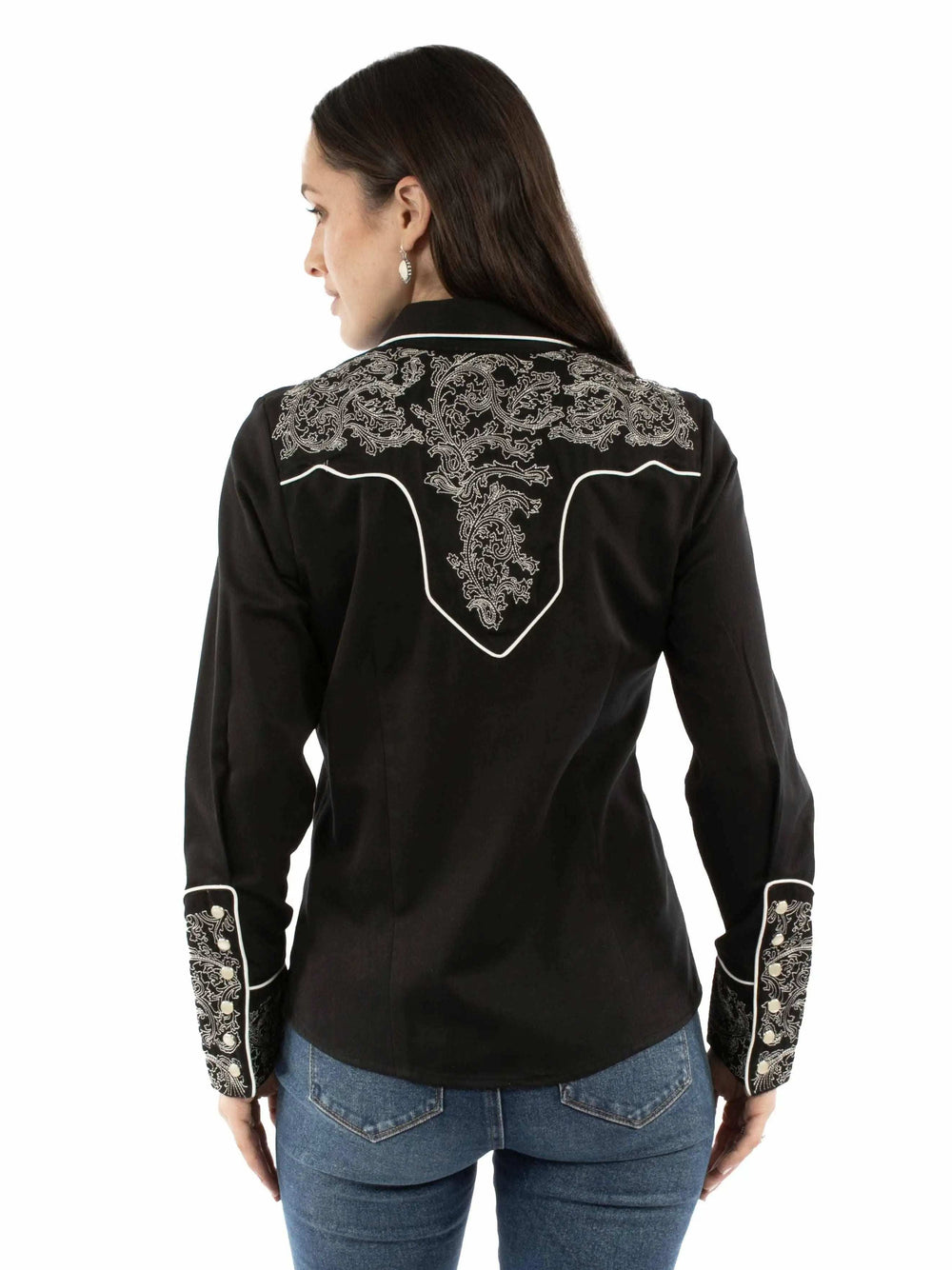 Western Scully 65% polyester 35% rayon Black Paisley embroidered blouse - Scully Leather - Flyclothing LLC