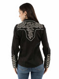 Western Scully 65% polyester 35% rayon Black Paisley embroidered blouse - Scully Leather - Flyclothing LLC