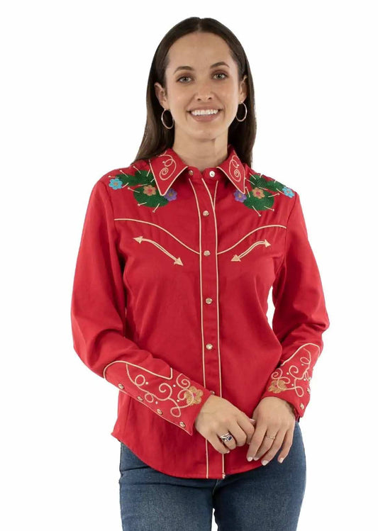 Western Scully 65% polyester 35% rayon Red Siesta embroidered top - Scully Leather - Flyclothing LLC
