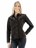 Western Scully 65% polyester 35% rayon Black Emb blouse w/heat transfer design - Scully Leather - Flyclothing LLC