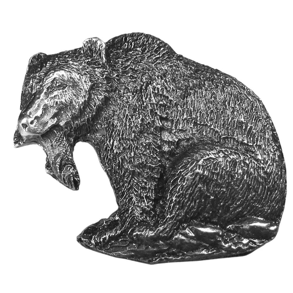 Grizzly Bear with Fish Antiqued Lapel Pin - Siskiyou Originals - Flyclothing LLC