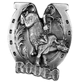 Bull Rider with Horseshoe Background Antiqued Lapel Pin - Siskiyou Originals - Flyclothing LLC