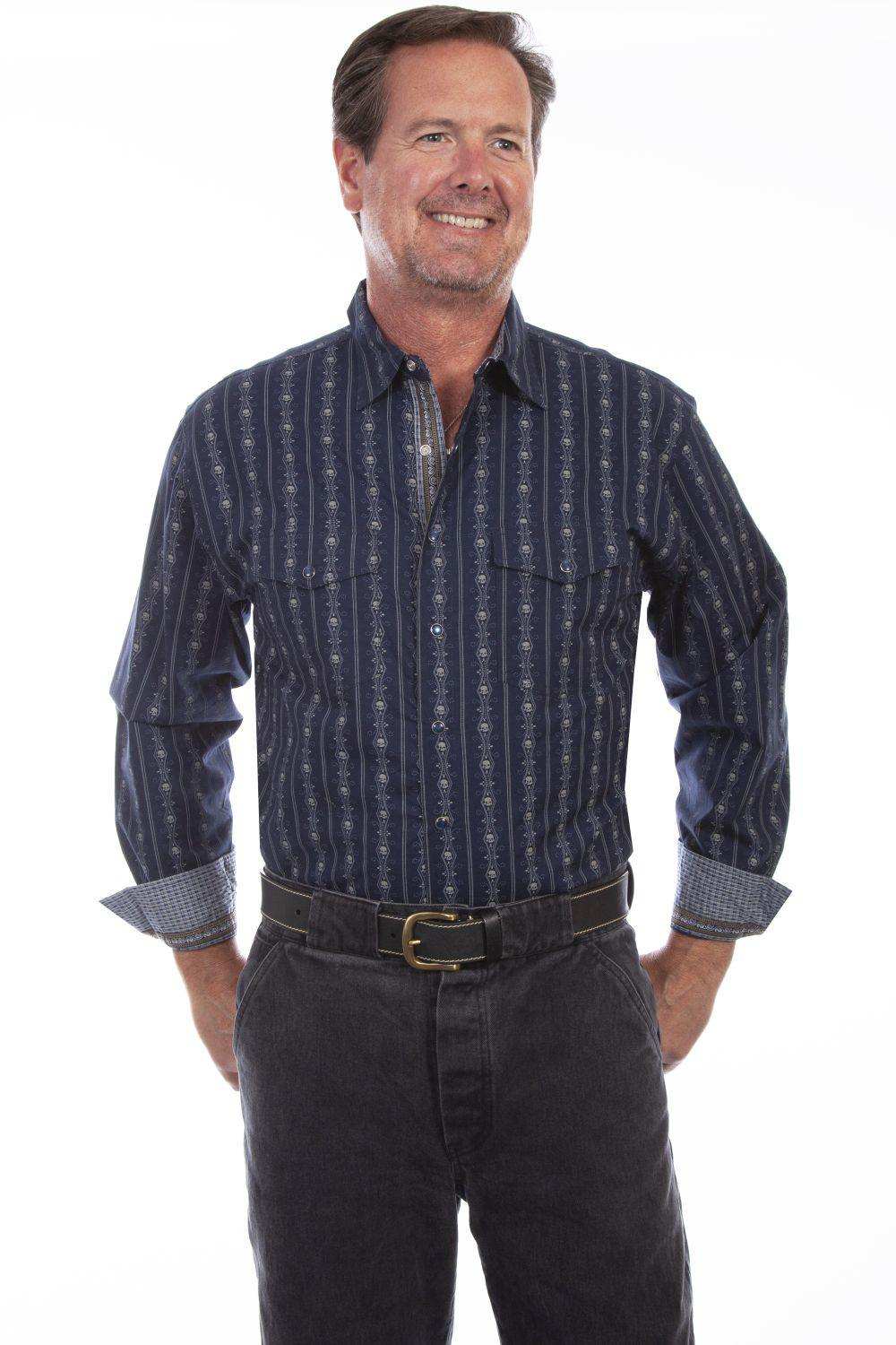 Scully Leather Navy SKULL STRIPE Shirt - Scully Leather - Flyclothing LLC