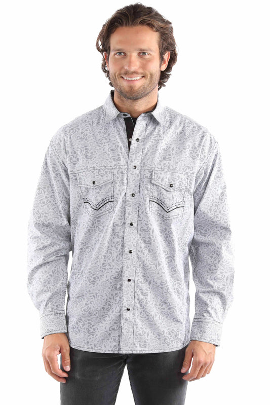western scully grey 100% cotton stripe print signature shirt - Scully Leather - Flyclothing LLC