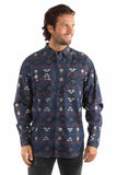 western scully blue 100% cotton southwest printed signature shirt - Scully Leather - Flyclothing LLC