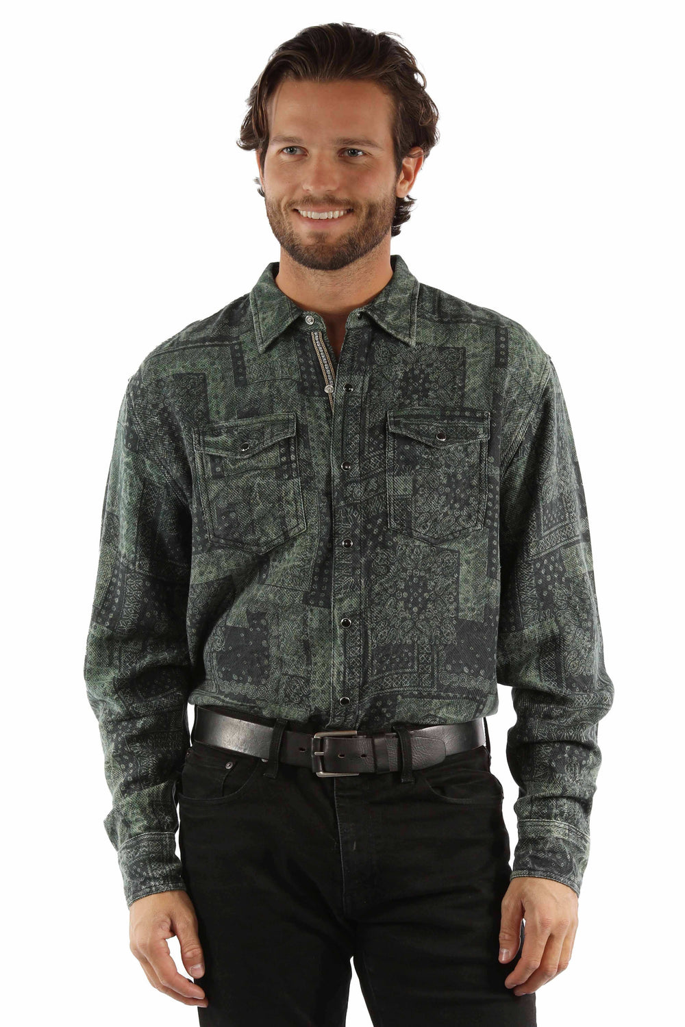 western scully forest 100% cotton signature washed printed shirt - Scully Leather - Flyclothing LLC