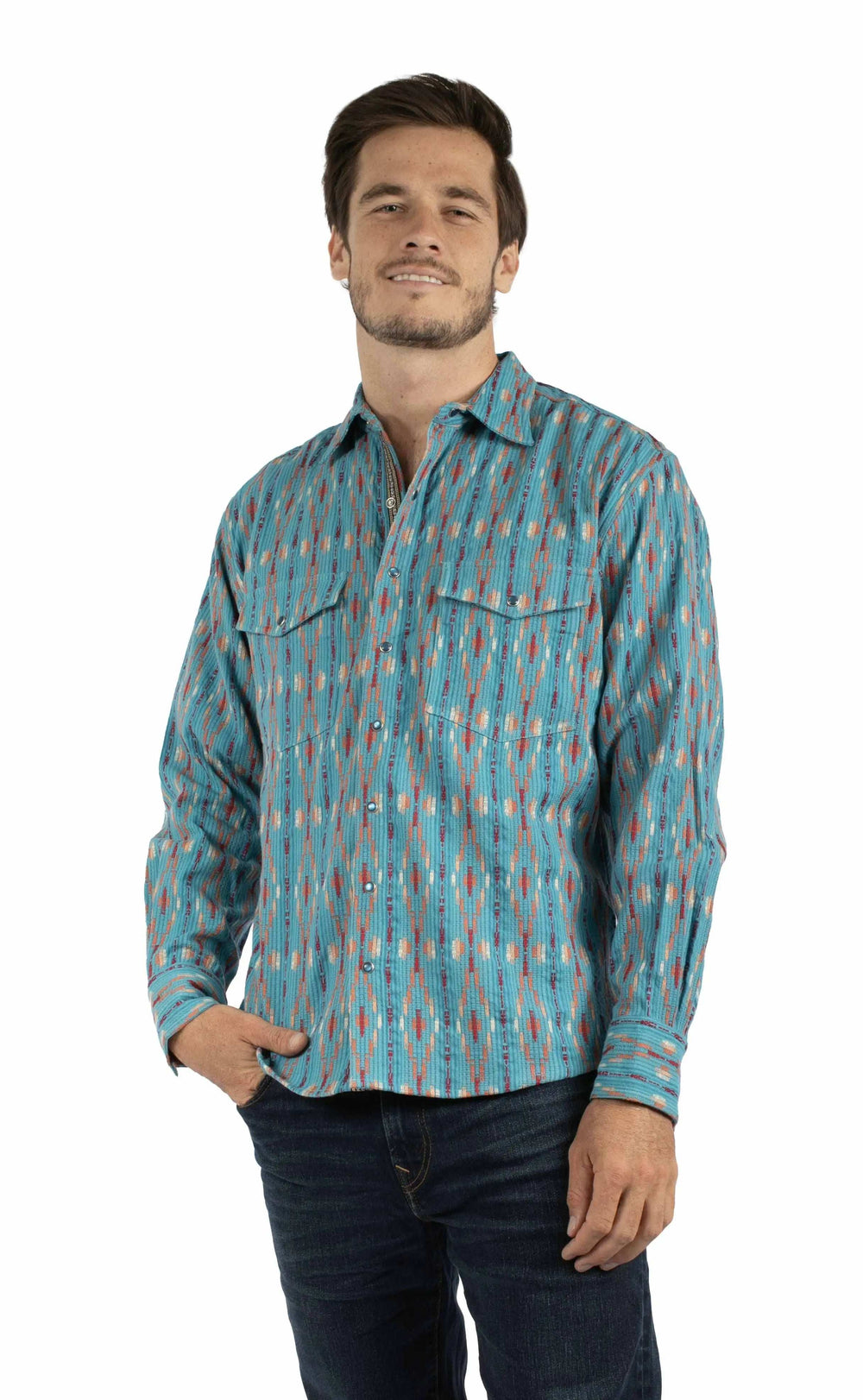 Western Scully 100% cotton Turquoise Diamond dobby stripe - Scully Leather - Flyclothing LLC