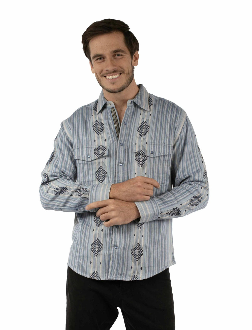 Western Scully 100% cotton Blue Double knit diamond stripe - Scully Leather - Flyclothing LLC