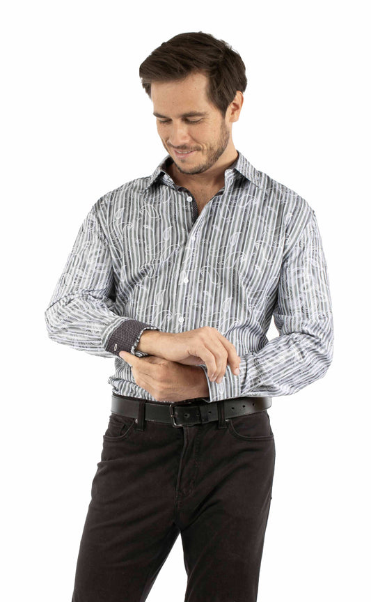 Western Scully 100% cotton Charcoal Paisley jacquard stripe - Scully Leather - Flyclothing LLC