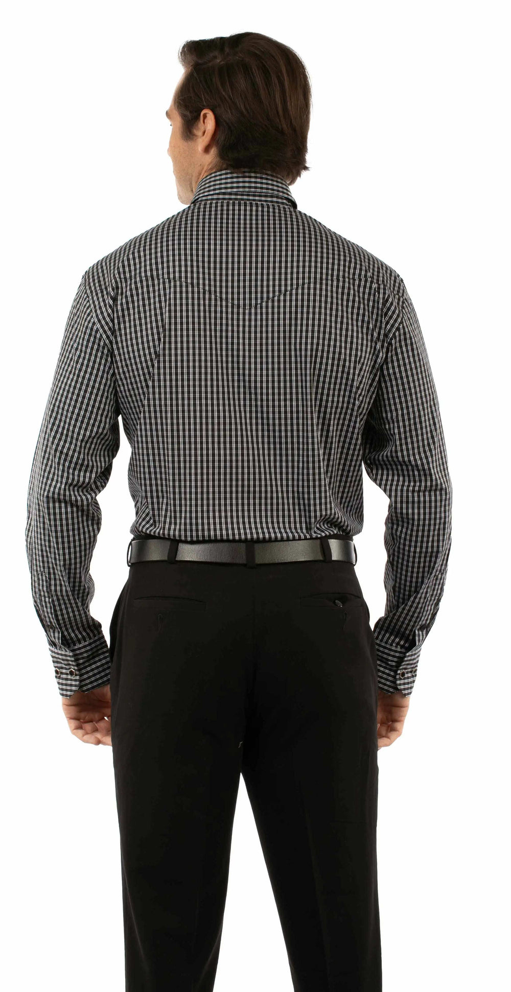Western Scully 70% cotton 27% nylon 3% spandex Black Plaid dress shirt - Scully Leather - Flyclothing LLC