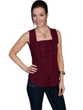 Cantina 100% cotton Burgundy Sleeveless blouse peruvian cotton - Scully Leather - Flyclothing LLC