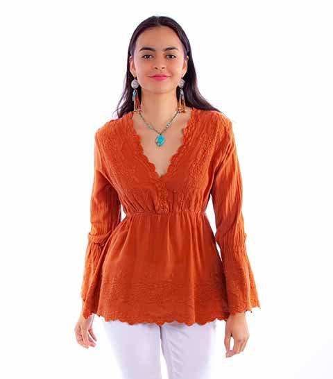 Scully Leather Ginger Plunging Neck Line W/Bell Sleeves - Scully Leather - Flyclothing LLC